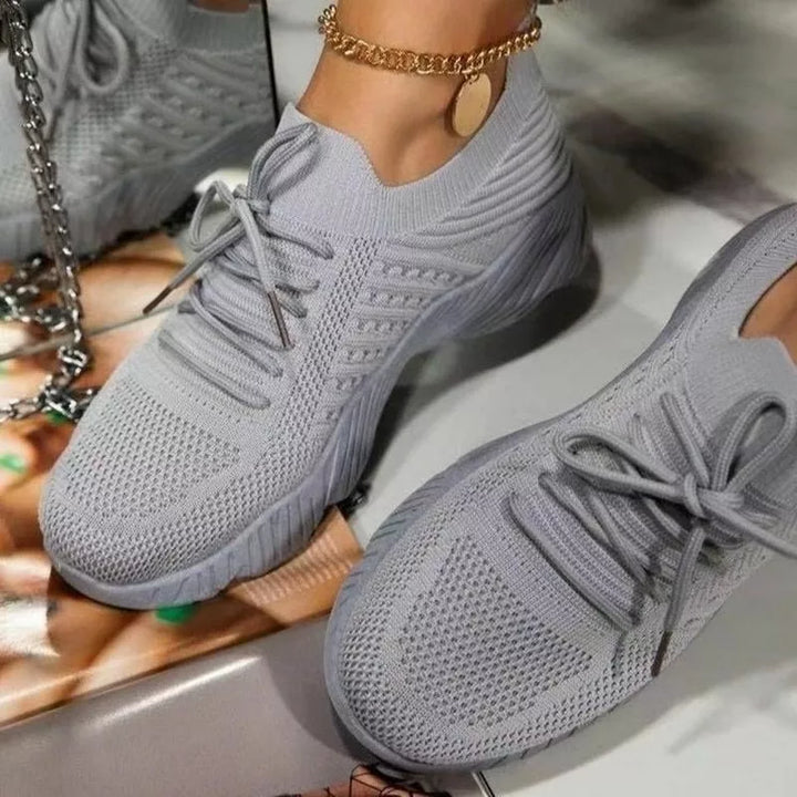 Women's Knit Slip-On Sneakers with Lace-Up Detail