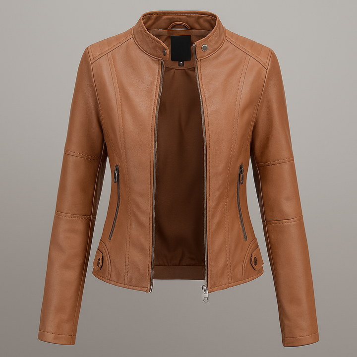 Women's Faux Leather Stand-Collar Moto Jacket