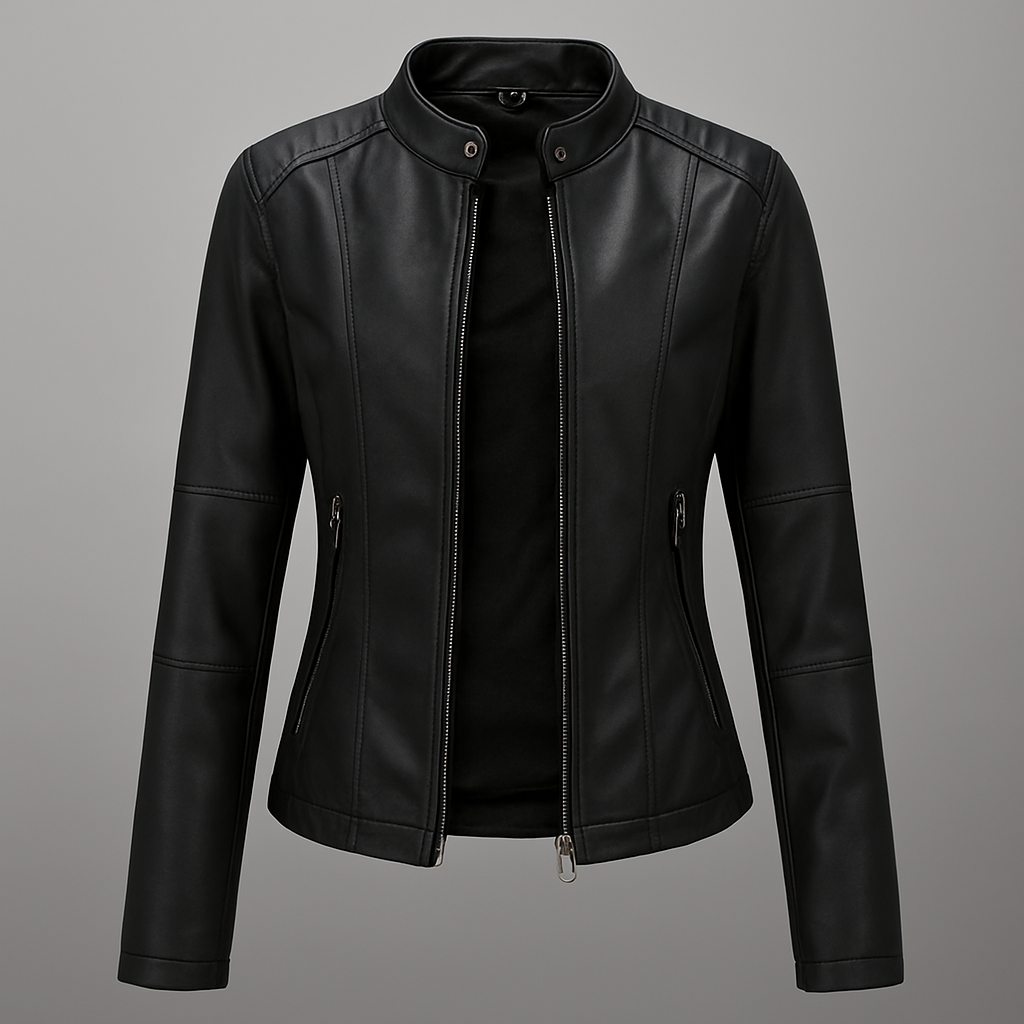 Women's Faux Leather Stand-Collar Moto Jacket