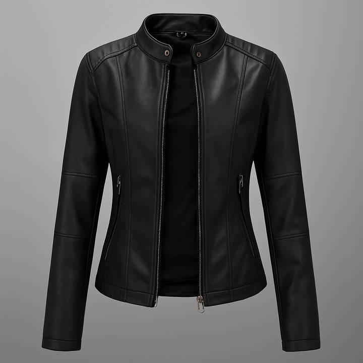 Women's Faux Leather Stand-Collar Moto Jacket