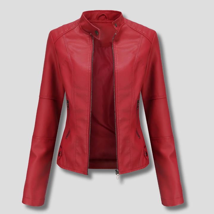 Women's Faux Leather Stand-Collar Moto Jacket