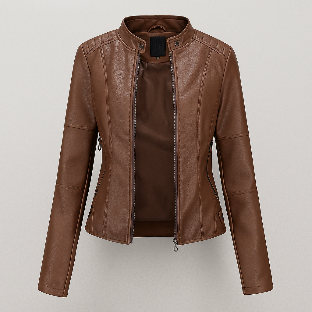 Women's Faux Leather Stand-Collar Moto Jacket