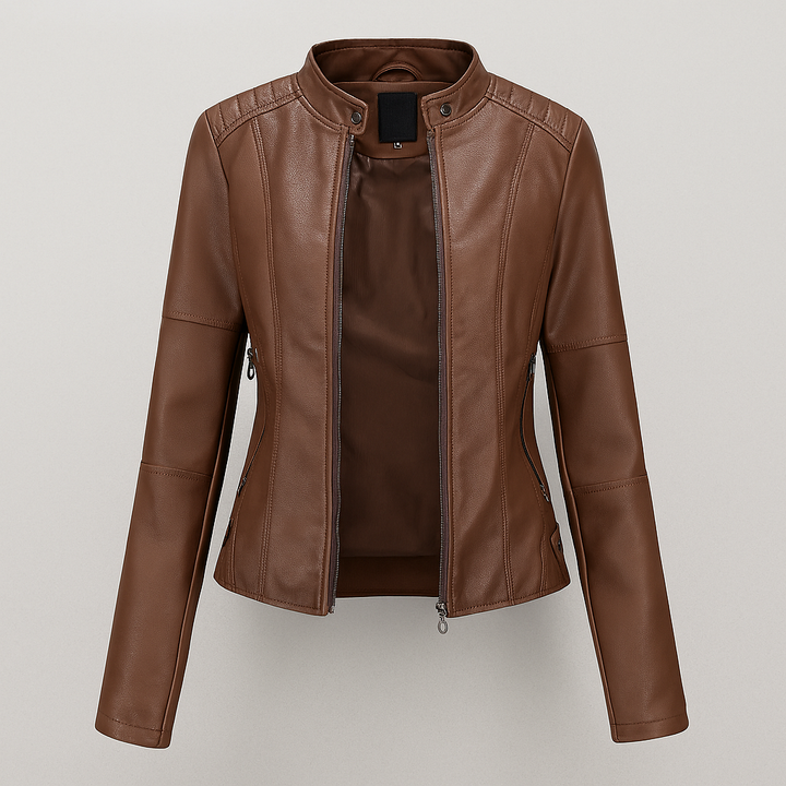 Women's Faux Leather Stand-Collar Moto Jacket