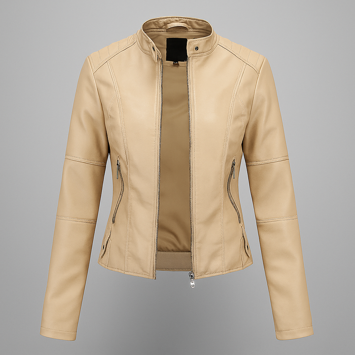 Women's Faux Leather Stand-Collar Moto Jacket