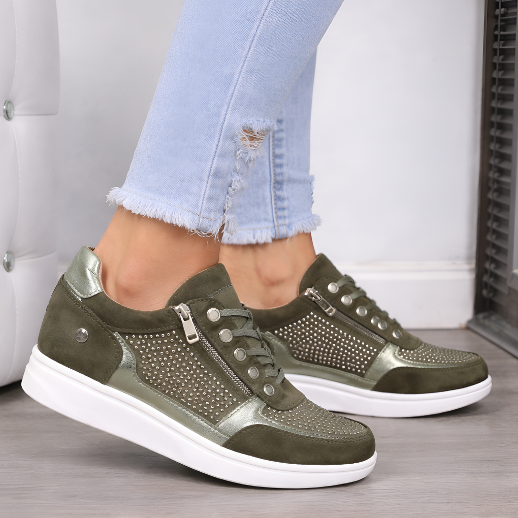 Women's Suede Side-Zip Sneakers - Green