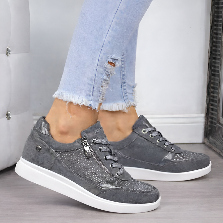 Women's Suede Side-Zip Sneakers - Gray detail
