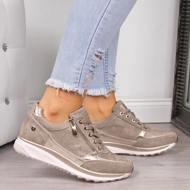 Women's Suede Side-Zip Sneakers - Beige