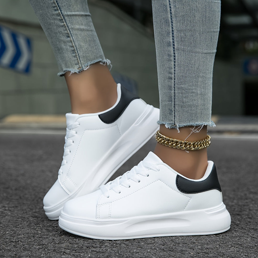 Women's White Sneakers with Lace-Up Closure