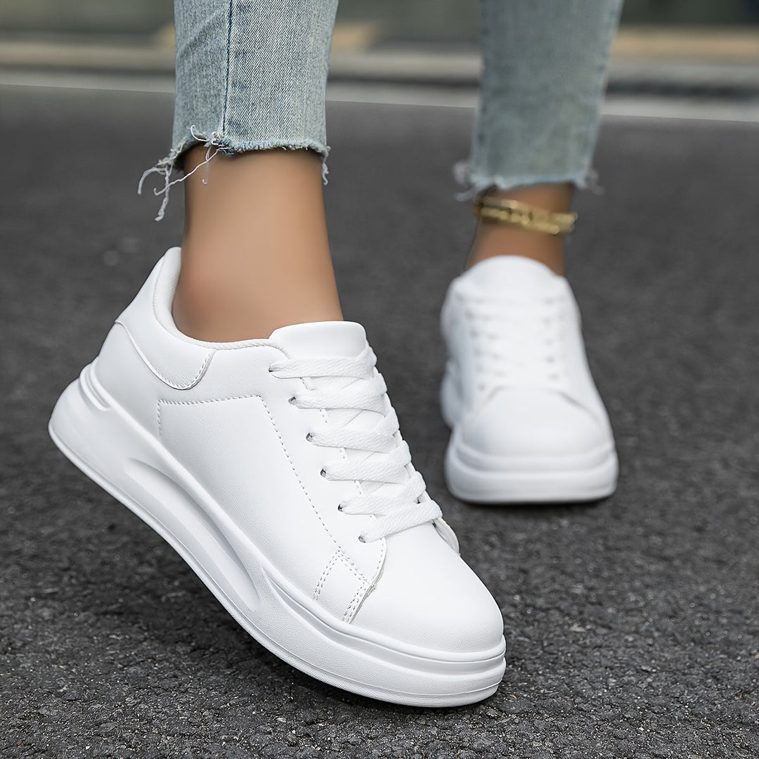 Women's White Sneakers with Lace-Up Closure