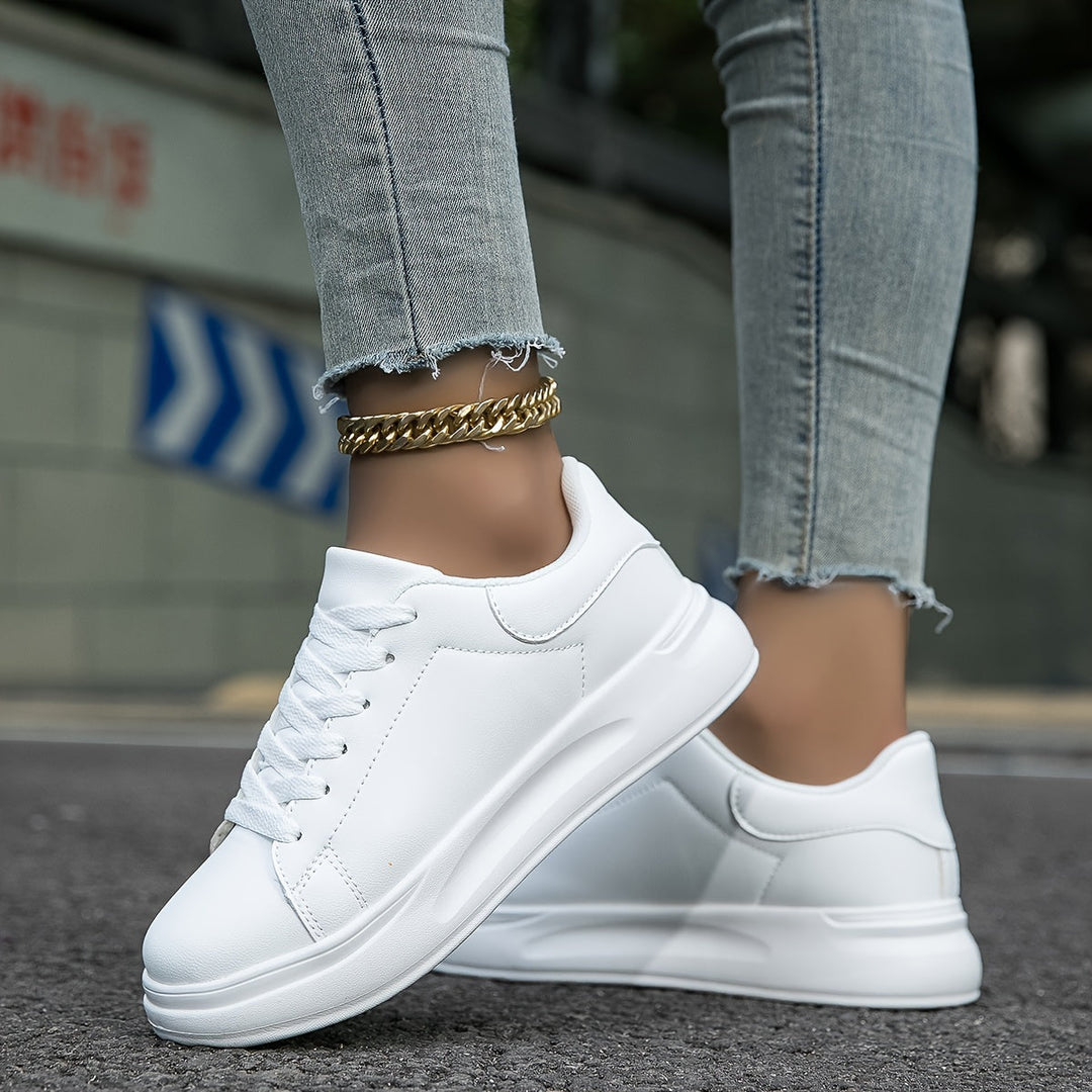 Women's White Sneakers with Lace-Up Closure