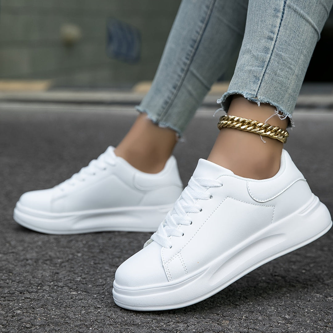 Women's White Sneakers with Lace-Up Closure
