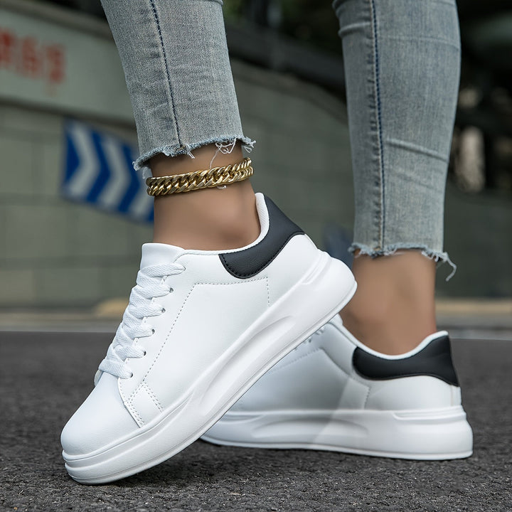Women's White Sneakers with Lace-Up Closure
