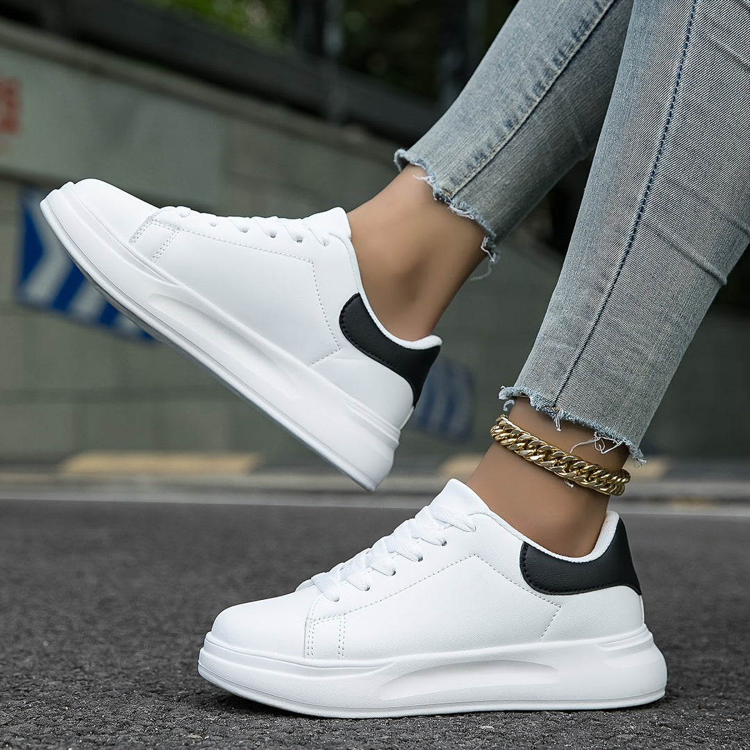 Women's White Sneakers with Lace-Up Closure