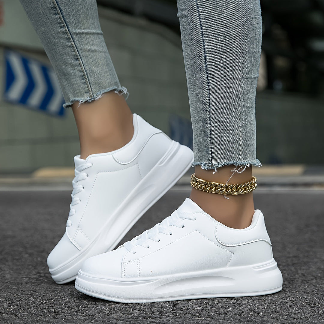 Women's White Sneakers with Lace-Up Closure