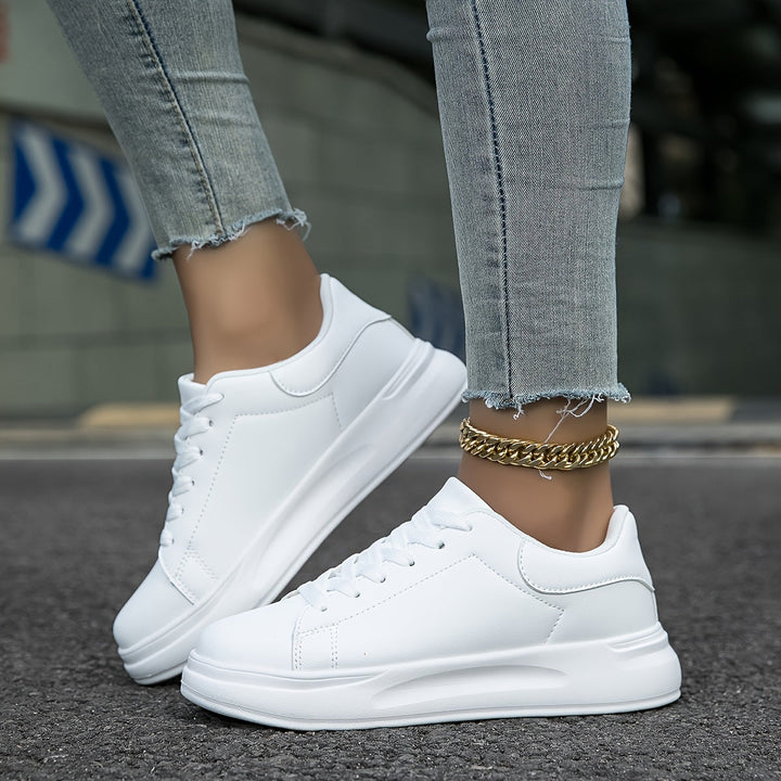 Women's White Sneakers with Lace-Up Closure