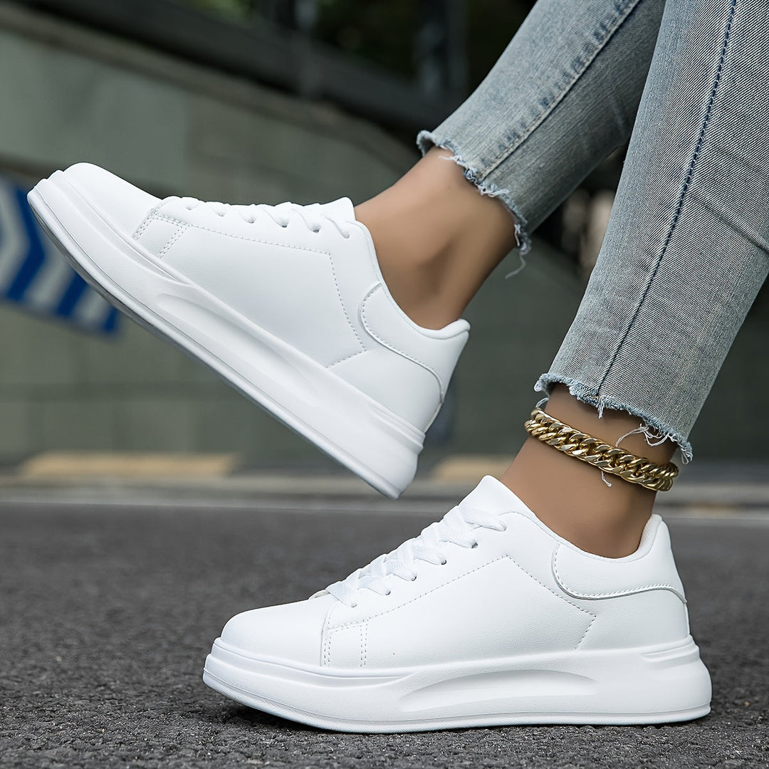 Women's White Sneakers with Lace-Up Closure