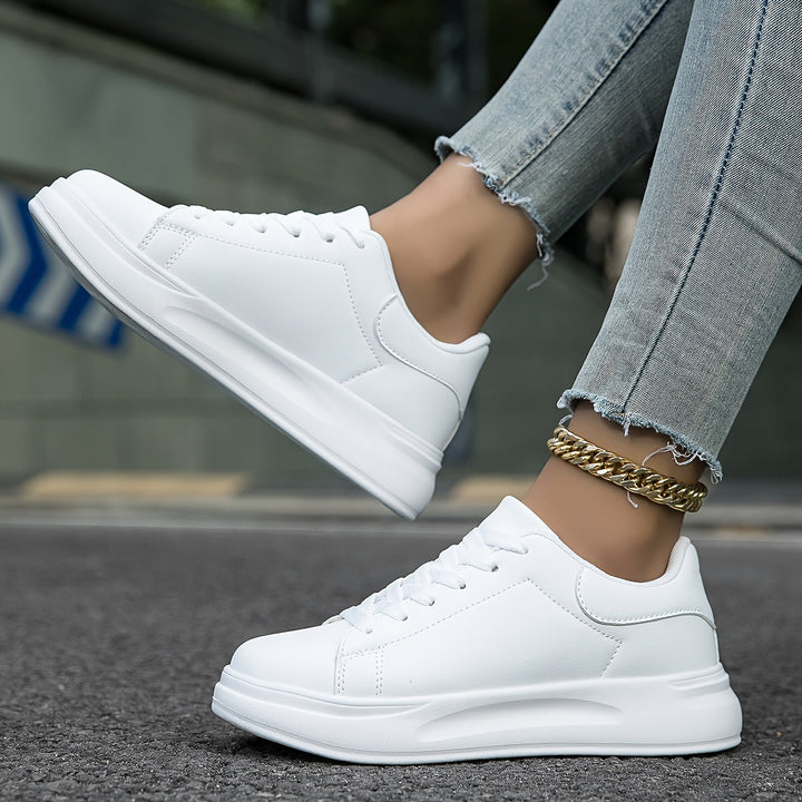Women's White Sneakers with Lace-Up Closure