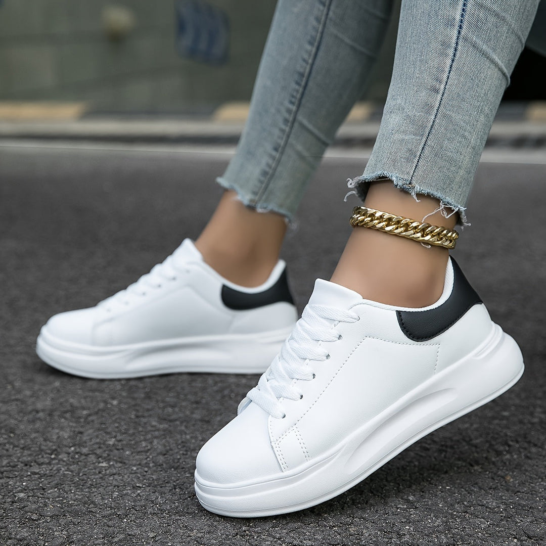 Women's White Sneakers with Lace-Up Closure