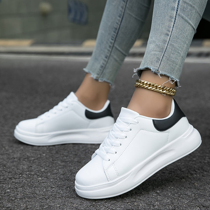 Women's White Sneakers with Lace-Up Closure
