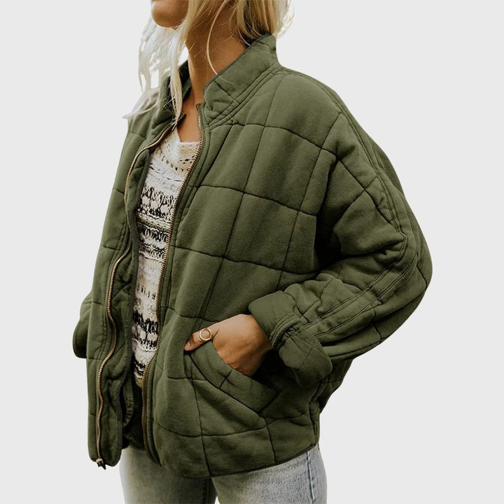 Women's Quilted Zip-Up Jacket with Stand Collar