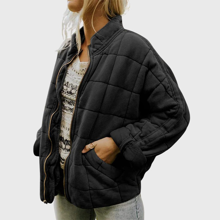 Women's Quilted Zip-Up Jacket with Stand Collar