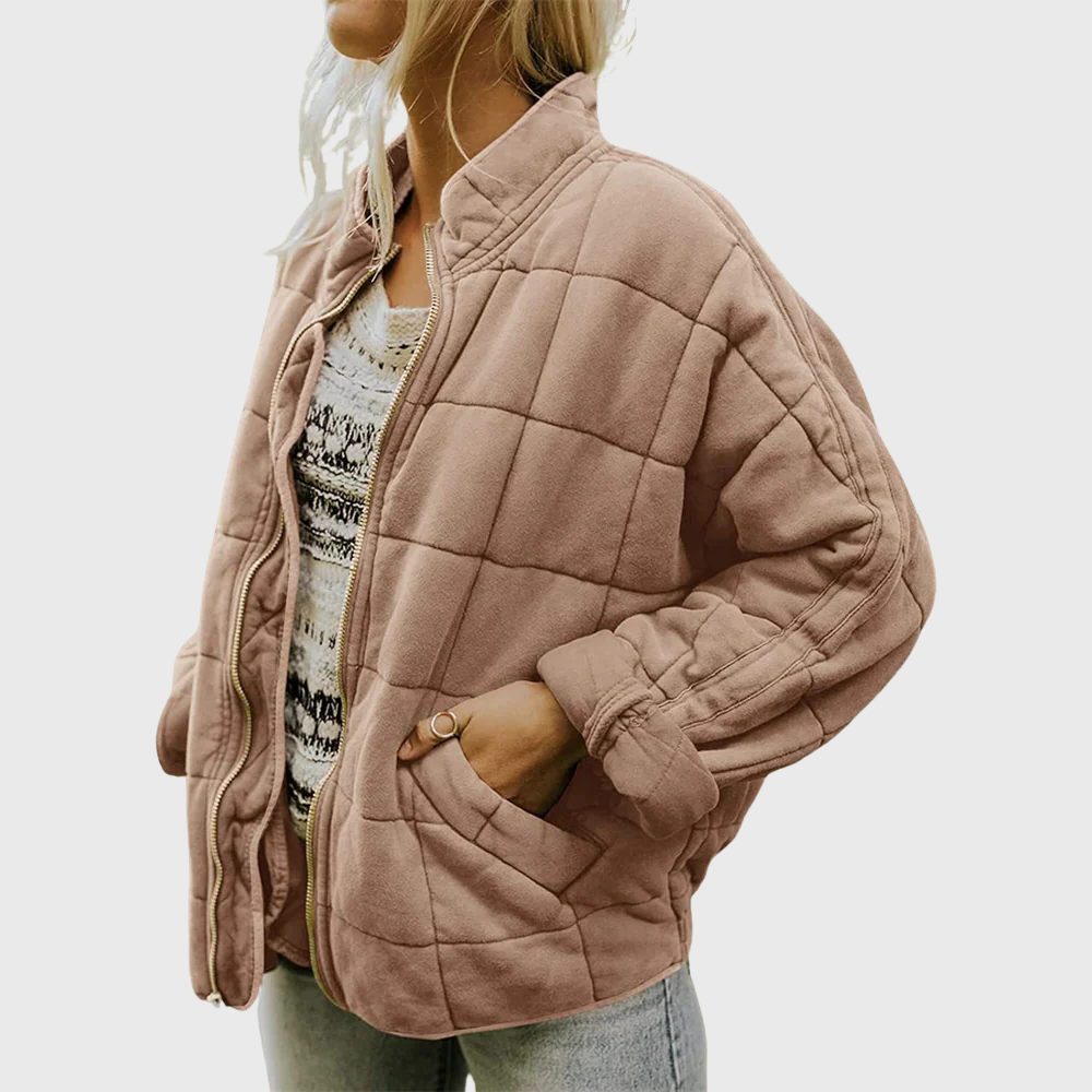 Women's Quilted Zip-Up Jacket with Stand Collar