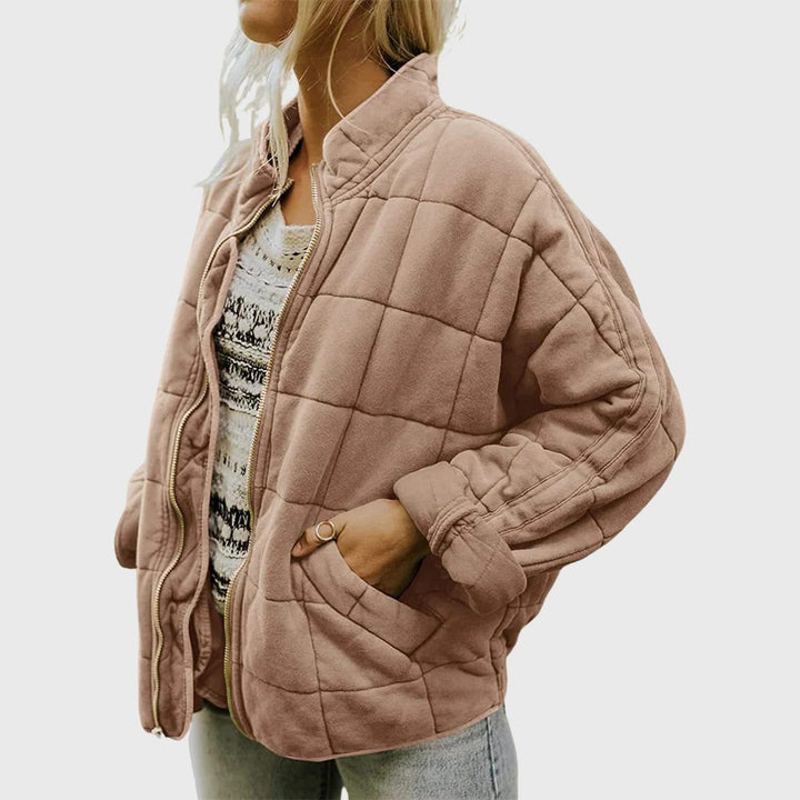 Women's Quilted Zip-Up Jacket with Stand Collar
