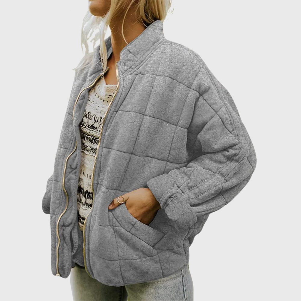 Women's Quilted Zip-Up Jacket with Stand Collar