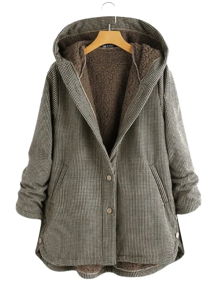 Women's Plaid Fleece Lined Hooded Jacket with Button Front