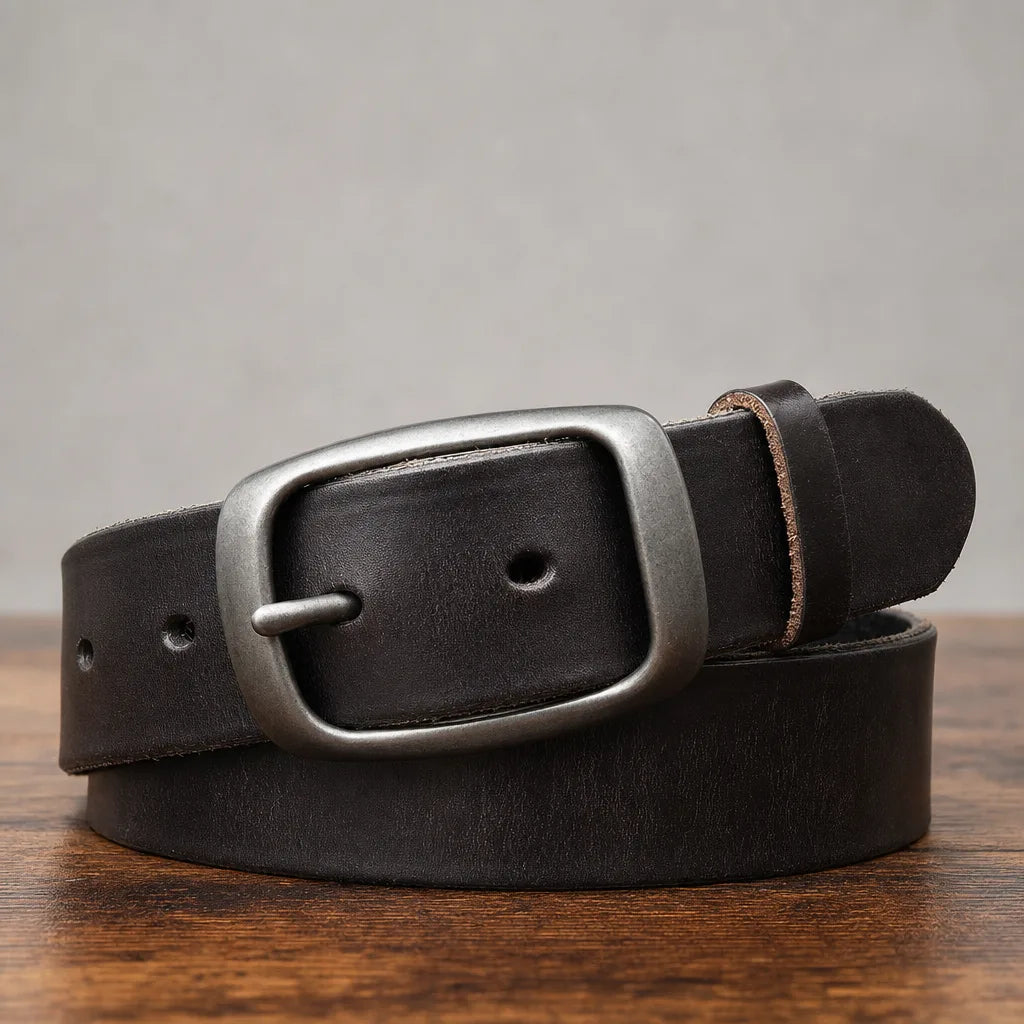 Men's Distressed Leather Belt with Gunmetal Buckle