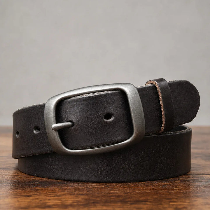 Men's Distressed Leather Belt with Gunmetal Buckle