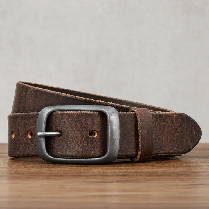 Men's Distressed Leather Belt with Gunmetal Buckle