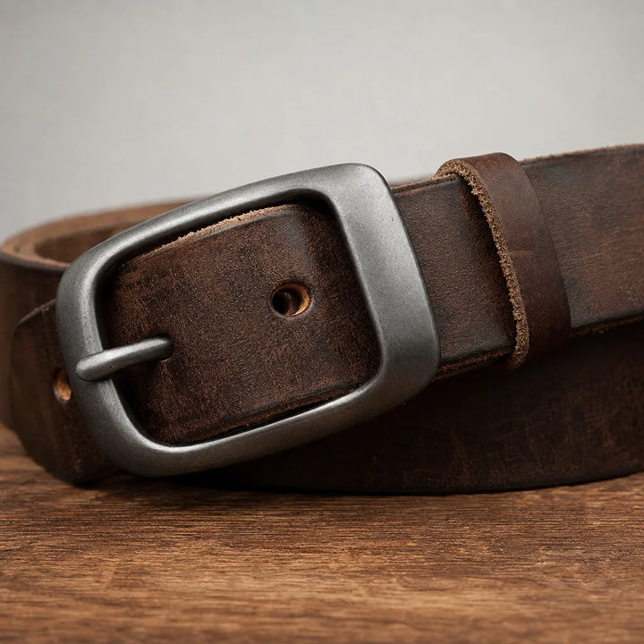Men's Distressed Leather Belt with Gunmetal Buckle