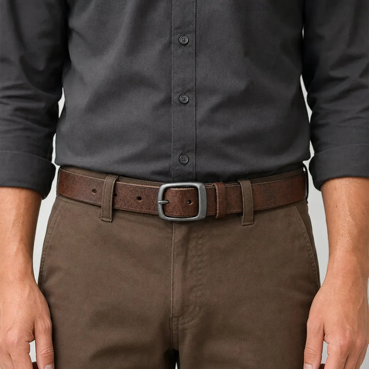 Men's Distressed Leather Belt with Gunmetal Buckle