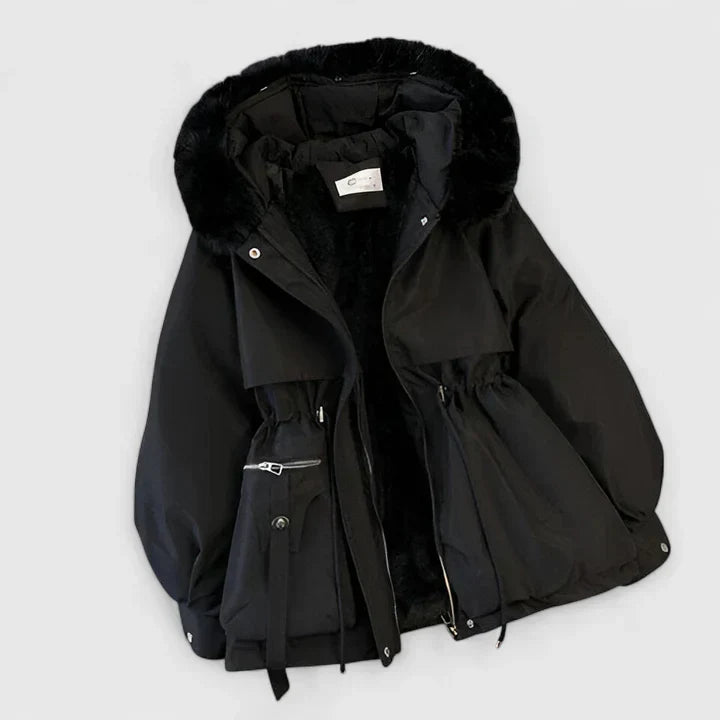 Women's Fur Hood Padded Parka with Drawstring Waist