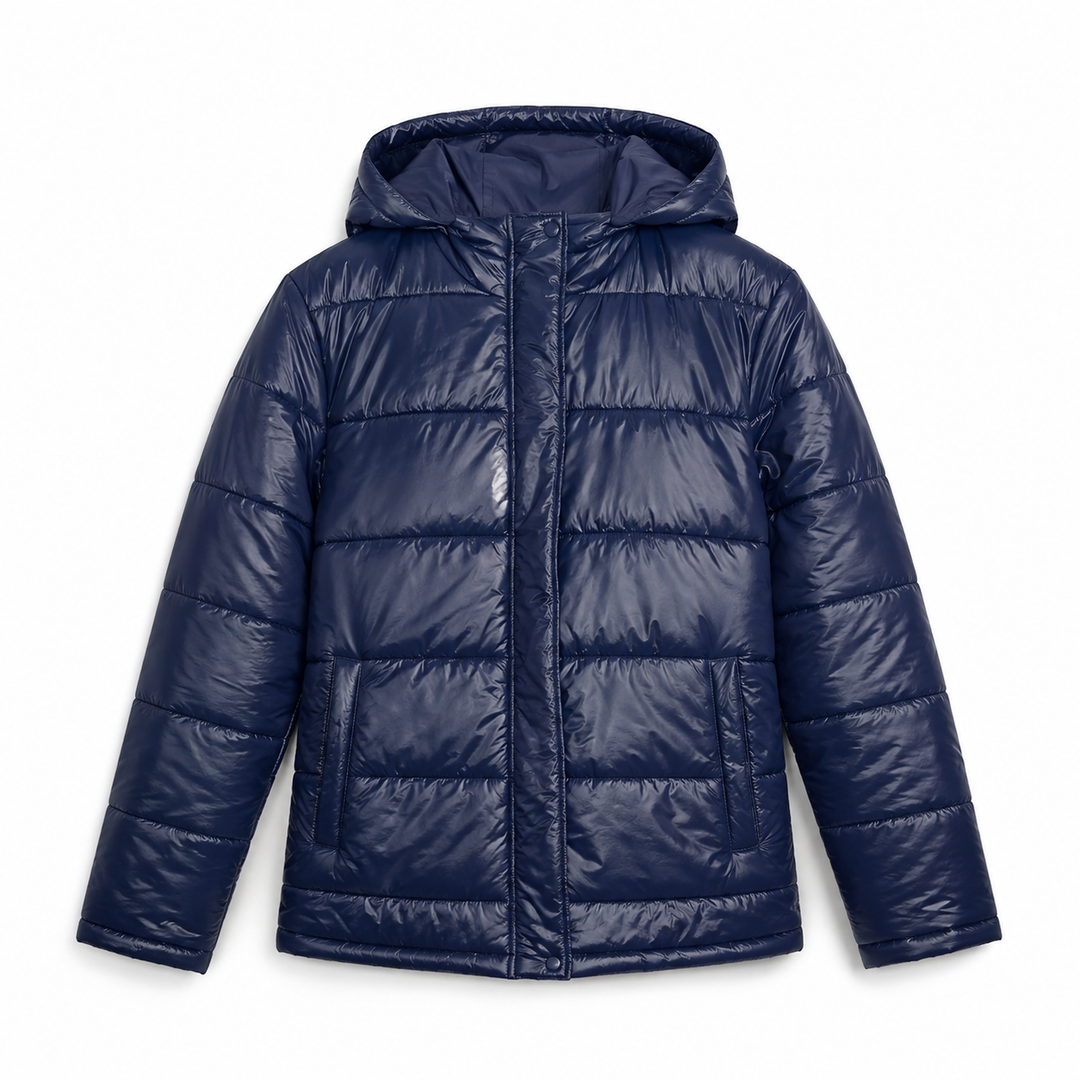 Women's Glossy Puffer Jacket with Hood