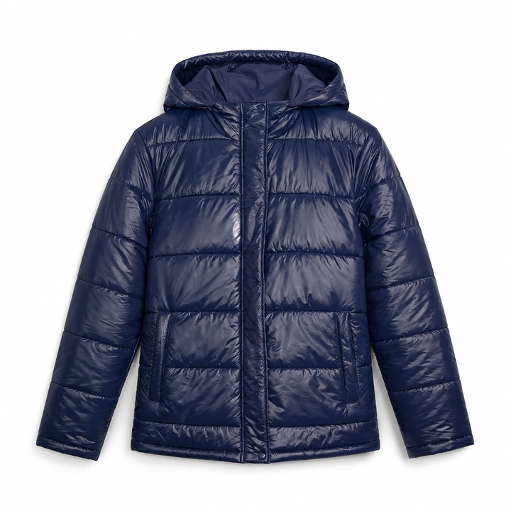 Women's Glossy Puffer Jacket with Hood