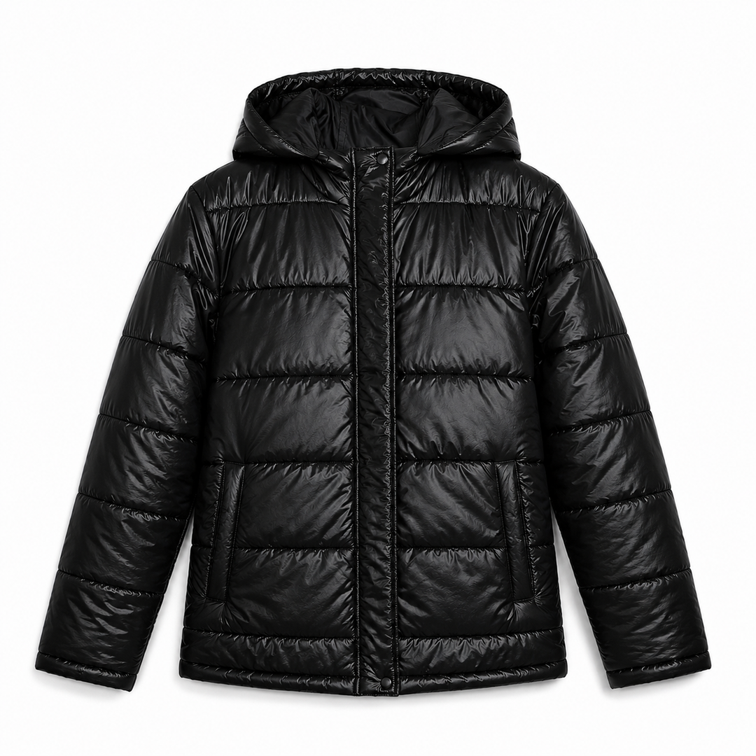 Women's Glossy Puffer Jacket with Hood