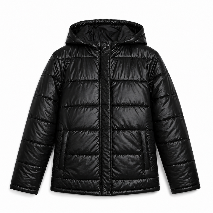 Women's Glossy Puffer Jacket with Hood
