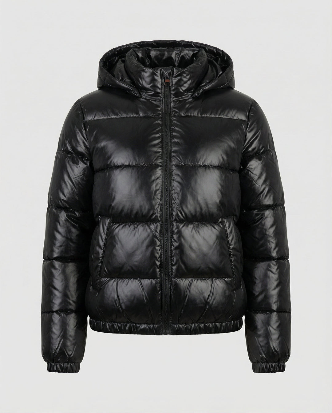 Women's Glossy Puffer Jacket with Hood