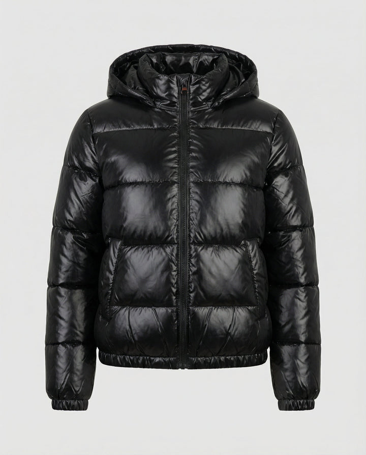 Women's Glossy Puffer Jacket with Hood
