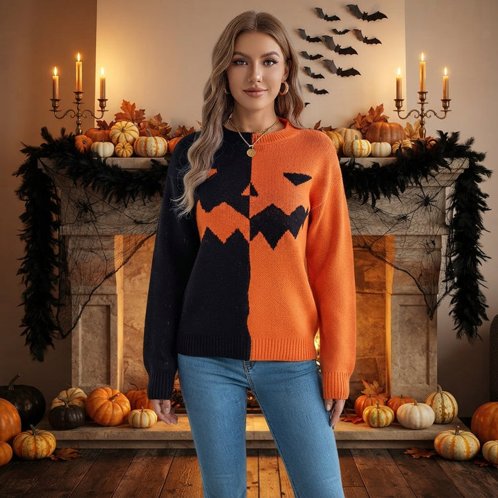 Women's Jack-o'-Lantern Colorblock Halloween Sweater