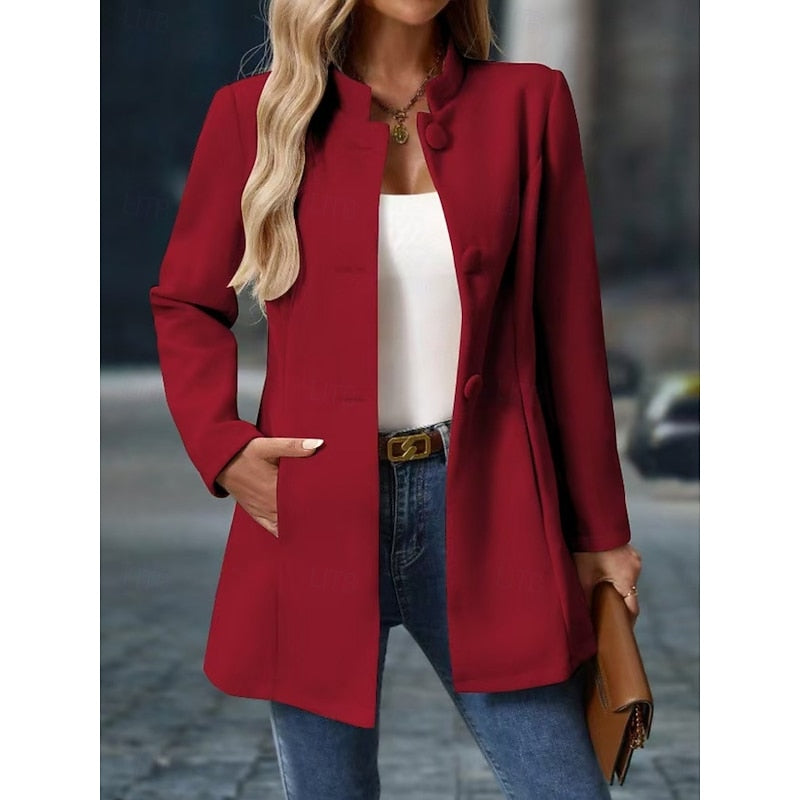 Women's Stand Collar Mid-Length Coat with Button Front