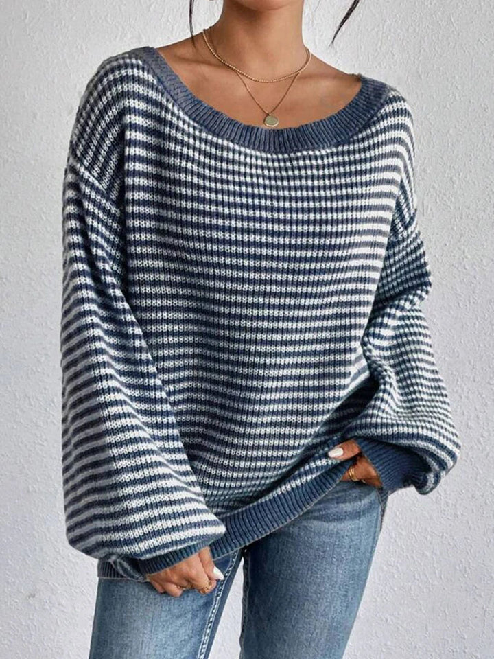 Women's Striped Knit Off-Shoulder Sweater