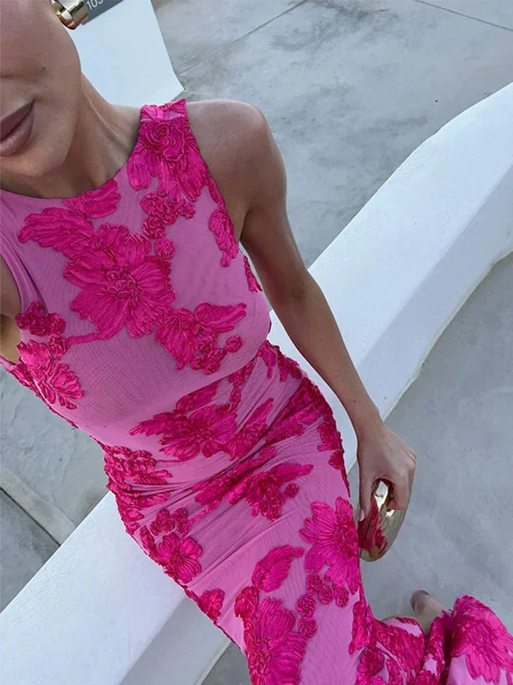 Women's Floral Print Fitted Maxi Dress