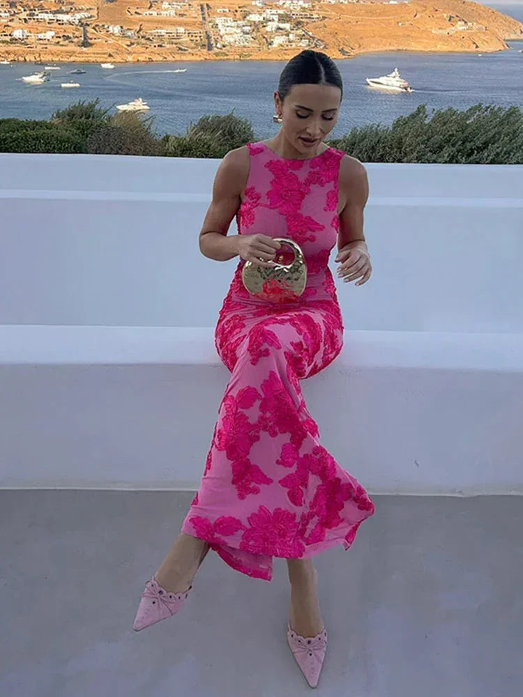 Women's Floral Print Fitted Maxi Dress