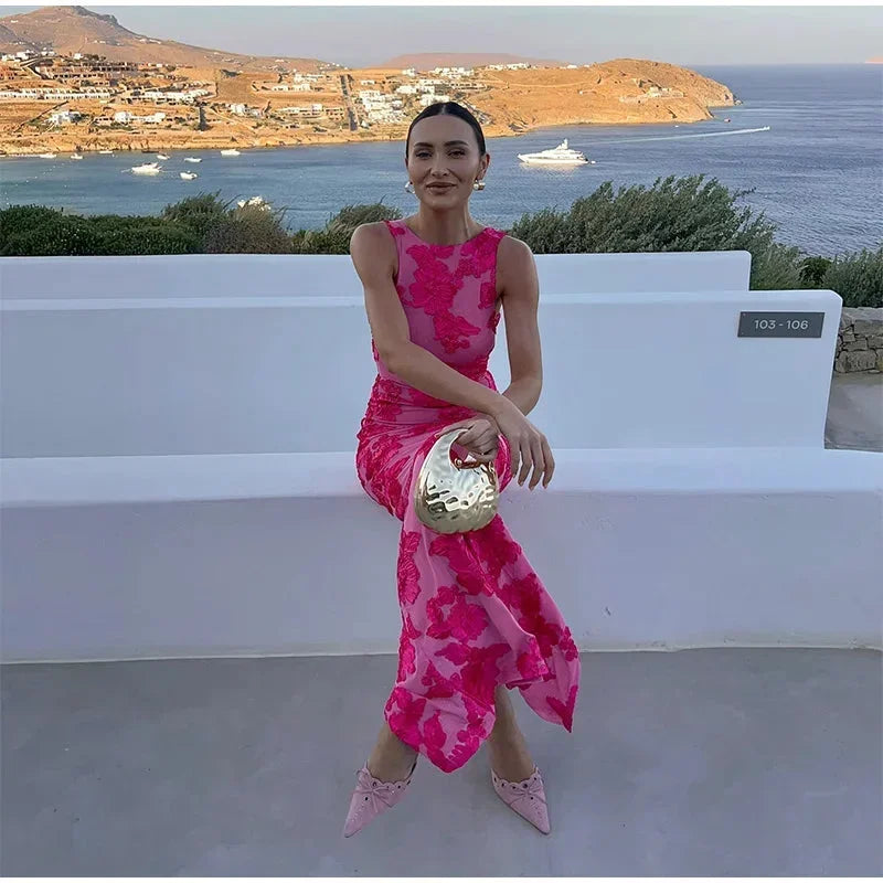 Women's Floral Print Fitted Maxi Dress
