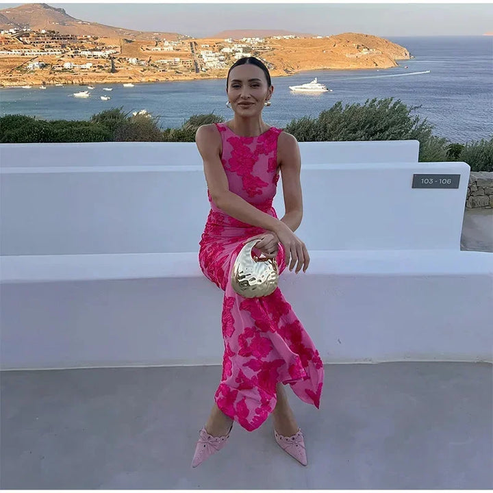 Women's Floral Print Fitted Maxi Dress