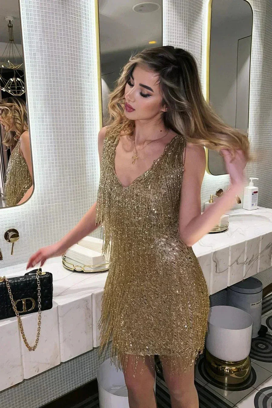 Sequin Fringe Mini Cocktail Dress