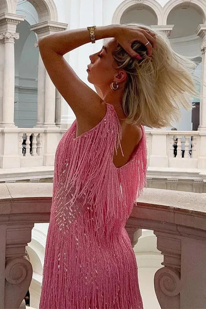 Sequin Fringe Mini Cocktail Dress